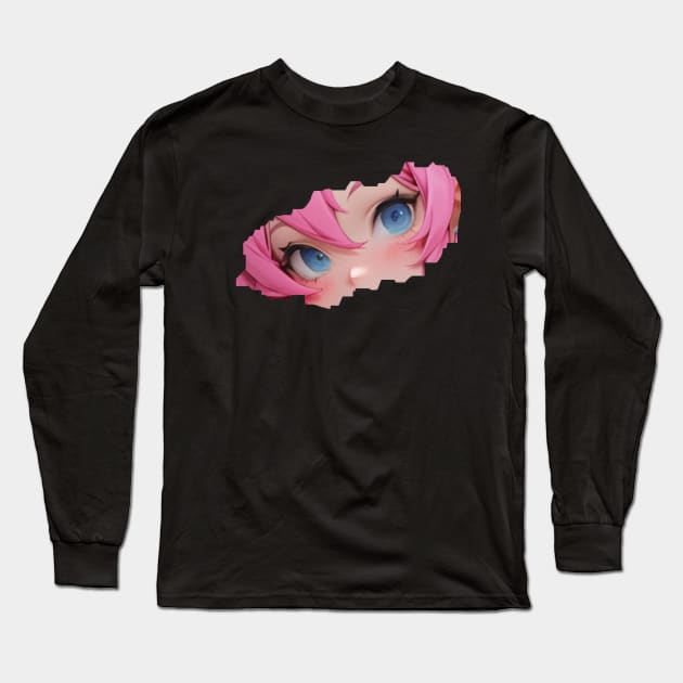 Anime Girl Lewd Eyes Long Sleeve T-Shirt by stickercuffs